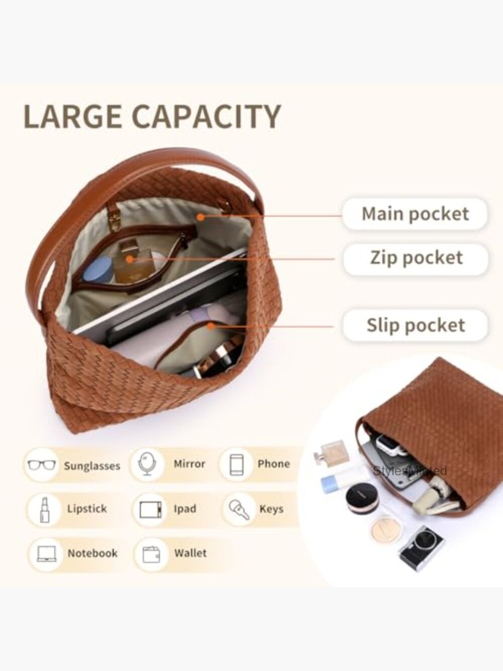 Woven Suede Shoulder Bag Tote Hobo Satchel Crossbody Work Travel Handbag 2025 - Picture 7 of 8